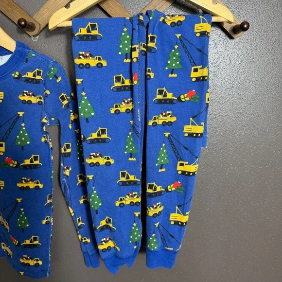 Hanna Andersson Kids Blue Construction Christmas Tree Pajama Set 130cm US 8 - Picture 3 of 7